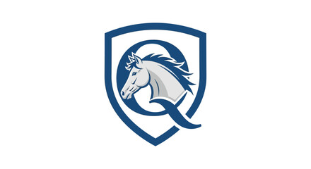 Elegant Horse Head Inside Q Initial Shield Logo Design for Equestrian Brand Identity