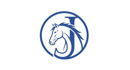 Elegant horse head intertwined with letter J logo concept design in a circle badge