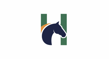 Elegant horse head logo incorporated into the letter H for equestrian branding design
