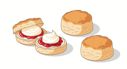 Delightful Scones Illustration Featuring Jam and Cream Perfect for Dessert Time
