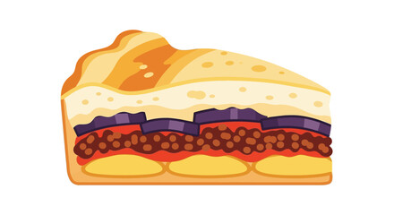 Vector illustration depicting a slice of Moussaka showing multiple delicious layers