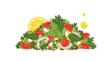 Vibrant and Colorful Illustration of a Fresh Tabouli Salad with Lemon Slice Illustration