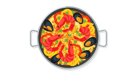Colorful and appetizing paella illustration in a cooking pan ready to serve  a seafood delight