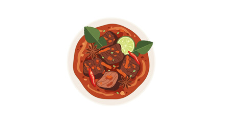 Delicious rendang dish with beef cubes in spicy coconut milk, traditional Indonesian cuisine