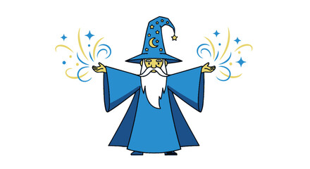 Magical Wizard Casting a Spell Cartoon Illustration isolated on White Background