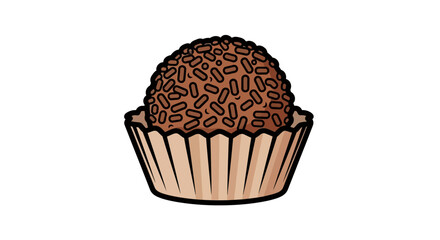 Cartoon drawing of a brigadeiro chocolate ball, a Brazilian dessert in a paper cup isolated on