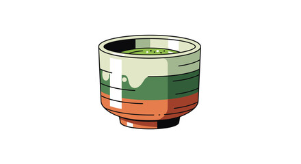 A vibrant cartoon illustration of a traditional matcha tea bowl perfect for healthy lifestyle