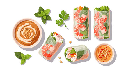Delicious shrimp spring rolls with peanut sauce, a healthy and refreshing vietnamese cuisine