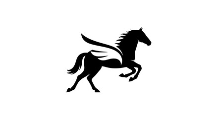 Elegant black and white silhouette of a mythical Pegasus in dynamic motion for brand identity