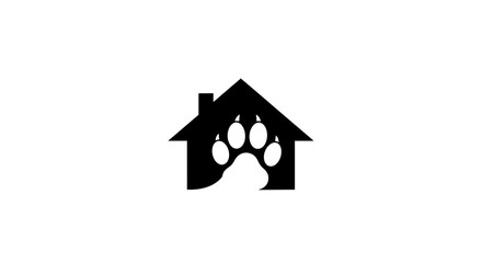 Elegant home pet logo design with paw print for veterinary or animal care service minimal