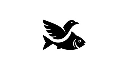 Conceptual logo design featuring a bird gracefully merged with a fish silhouette symbol