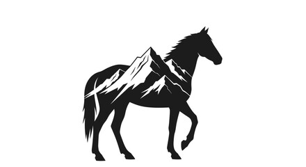 Horse silhouette with mountain range, symbolizing freedom and nature's beauty © Anisah
