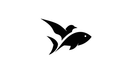 Minimalist monochrome logo design featuring a bird perched atop a stylized fish shape