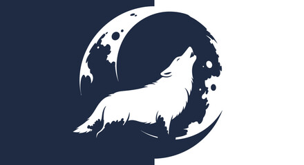 Elegant howling wolf silhouette against stylized moon for mystical design appeal