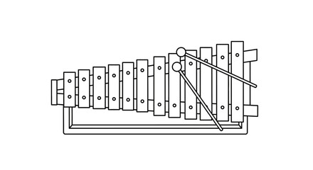 Detailed xylophone outline drawing with mallets suitable for educational material and coloring books