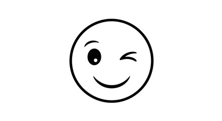 Simple Line Art Illustration of a Smiling and Winking Emoji with Expressive Features