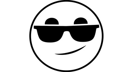 Cool Smiley Face Graphic Wearing Sunglasses Vector Illustration in Black and White