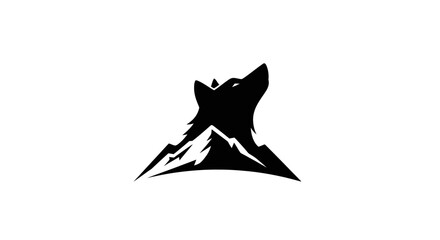Striking black and white logo featuring a wolf howling atop a mountain range evoking nature's