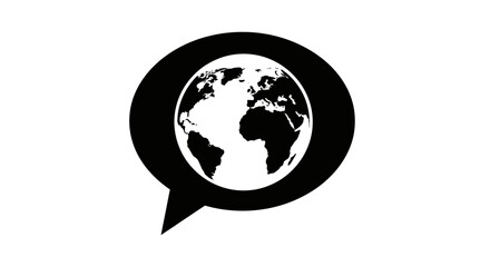 World communication icon with globe in chat bubble representing global dialogue