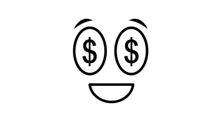 Cartoon financial success concept displaying dollar symbols within eye icons and a smiling mouth