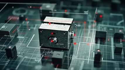 Futuristic technological device on a digital interface with data visualization and analytics - Powered by Adobe