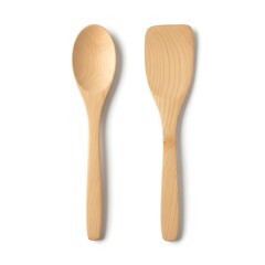 Two wooden kitchen utensils a spoon and a spatula, isolated on white