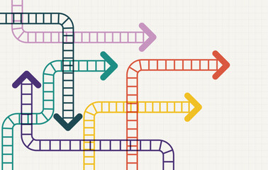 Colorful ladder arrows pattern on grid background, symbol of growth, direction, success, and creative abstract design.