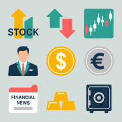 Financial Icons Representing Stock Market Trading Investment and News finance money
