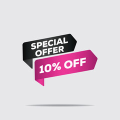 3D special offer banner – 10% off pink and black geometric discount, modern minimalist bold typography, clean design