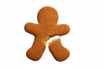 Broken gingerbread man cookie representing injury, pain, and loss, with transparent background