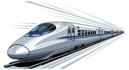 Fototapeta premium Highspeed train hurtling forward, showcasing the marvels of modern transportation isolated on white background, symbolizing efficiency and speed