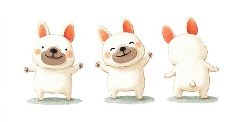 Three adorable cartoon puppies express joy in a playful, whimsical animation style.