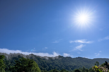 Cloud waterfall and blue sky at early morning, Hokkaido, Japan