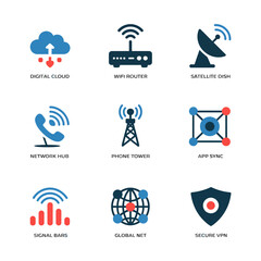 Technology and Connectivity Icons Set digital cloud wifi router