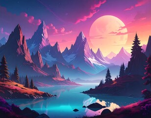 Colorful mountain landscape with water