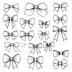 Collection of various ribbon bow illustrations