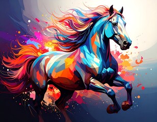 Colorful vibrant running horse