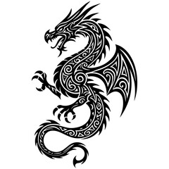 Tribal Dragon Tattoo Design – Fierce Black and White Vector Illustration