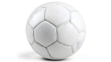 Naklejka premium A white, spherical object, a sports equipment, prominently displayed against a clean white backdrop, demonstrating a view revealing intricate details of the panel structure and the stitched seams,...