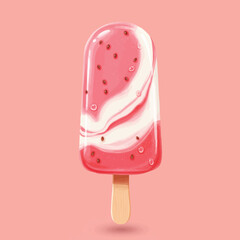 Sweet strawberry, chocolate, and vanilla ice cream desserts, popsicles, and frozen treats on a stick