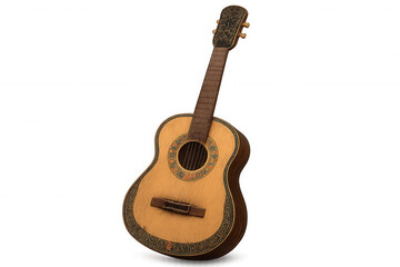 Fototapeta premium Acoustic guitar featuring ornate decorative patterns and detailing, musical instrument with transparent background