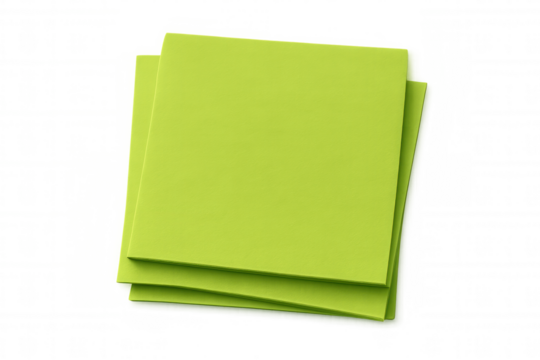 Green sticky notes stack providing space for important reminders, ideas, office communication, and to do lists on transparent background