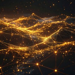 Golden network of light threads across dark canvas