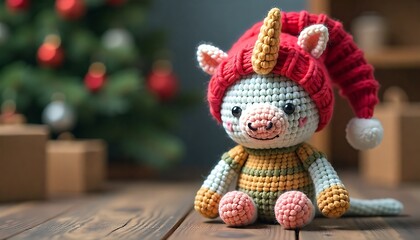 Cute handmade crochet monster unicorn toy, colorful yarn, whimsical design, studio or lifestyle setting, created with generative ai