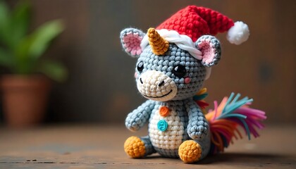 Cute handmade crochet monster unicorn toy, colorful yarn, whimsical design, studio or lifestyle setting, created with generative ai