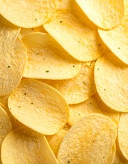 Golden potato crisps with green herb flecks