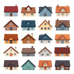Collection of various stylized house illustrations