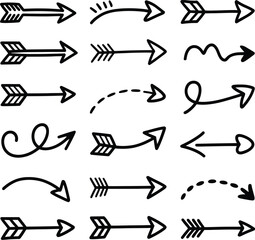 Collection of hand drawn arrow shapes direction pointer