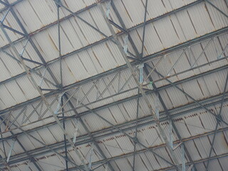 Industrial Metal Roof Structure Detail View From Below High Angle