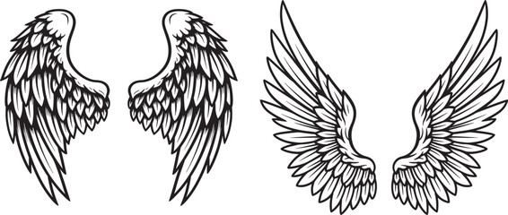 Vector art of two pairs of angel wings, a beautiful and detailed vector illustration